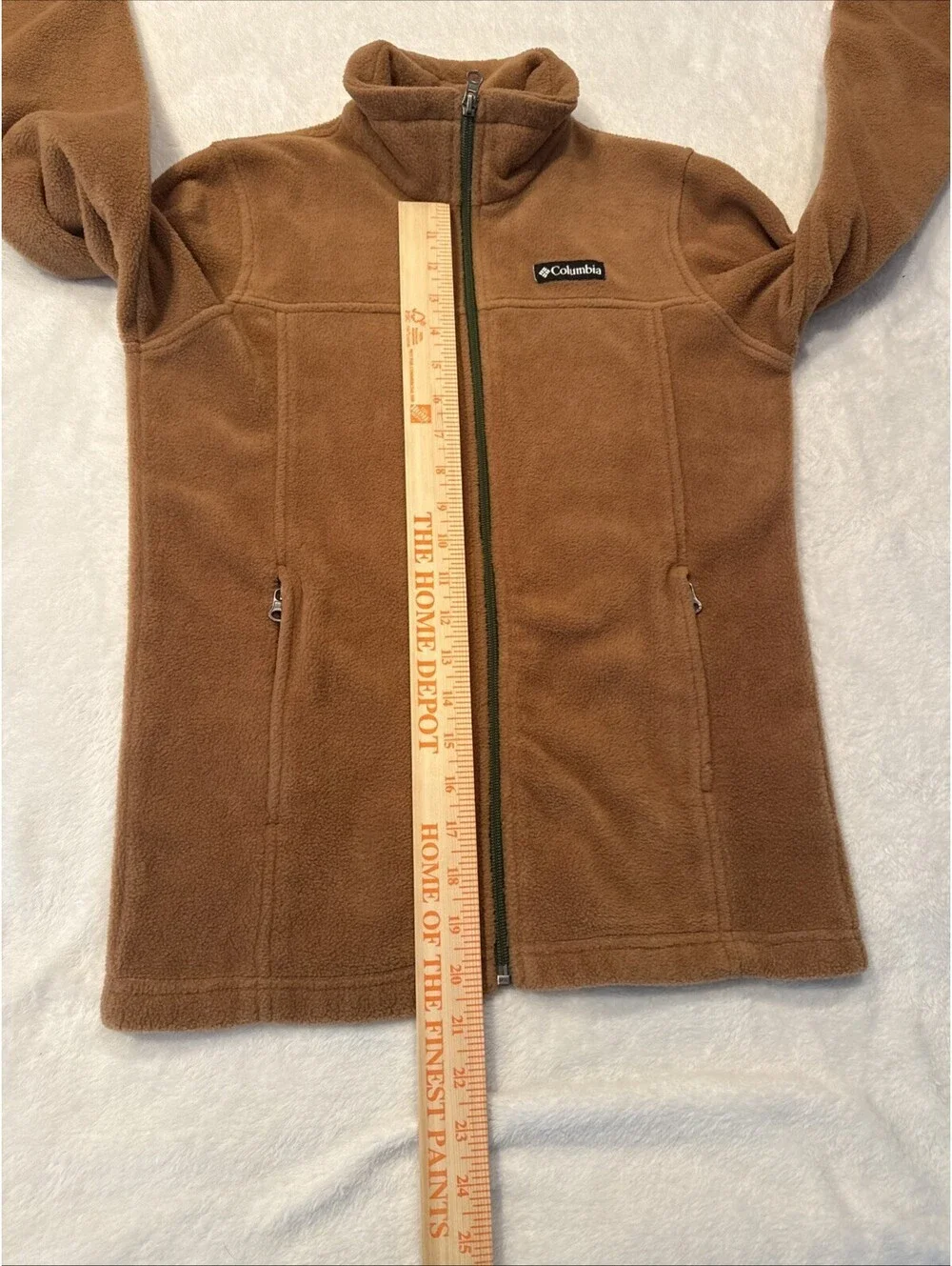 Columbia Fleece Jacket Youth Med 10/12 Brown With Green Zipper